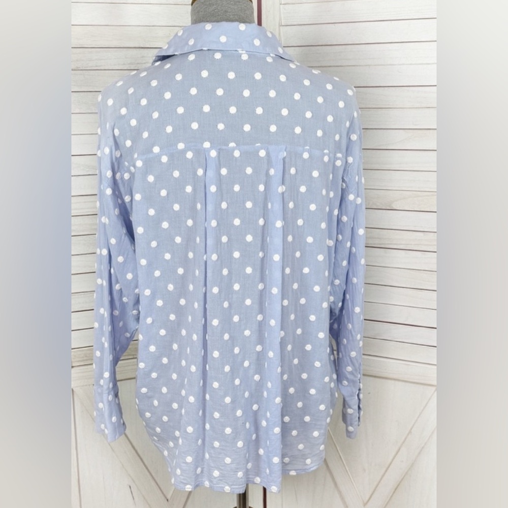 Zara Blue Polka Dot Shirt Size Medium - Picture 4 of 7
